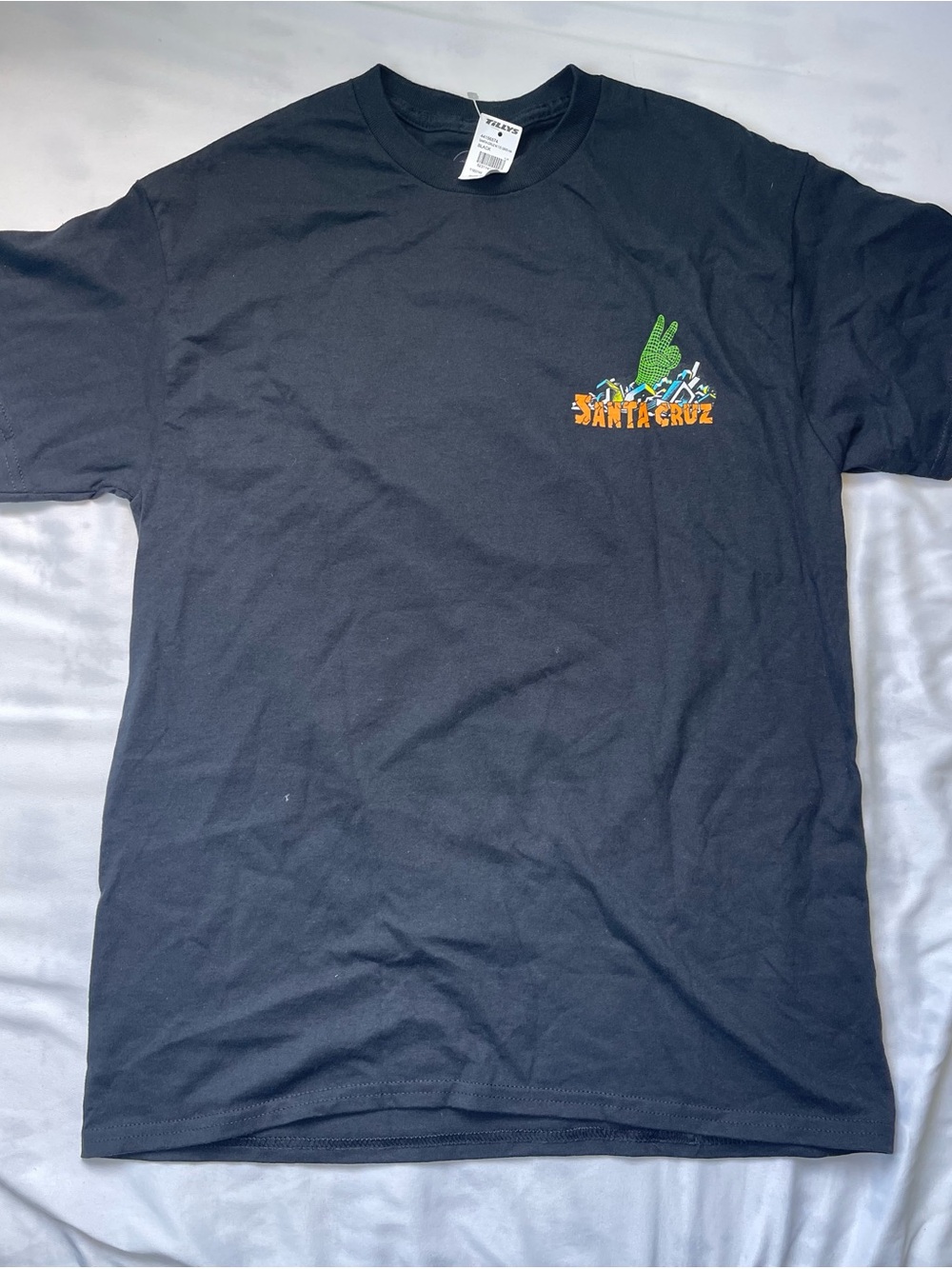 Santa Cruz Skateboards Black Tee with Green, Orange & Blue Logo